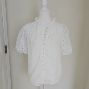 White Eyelet Button-Up Blouse